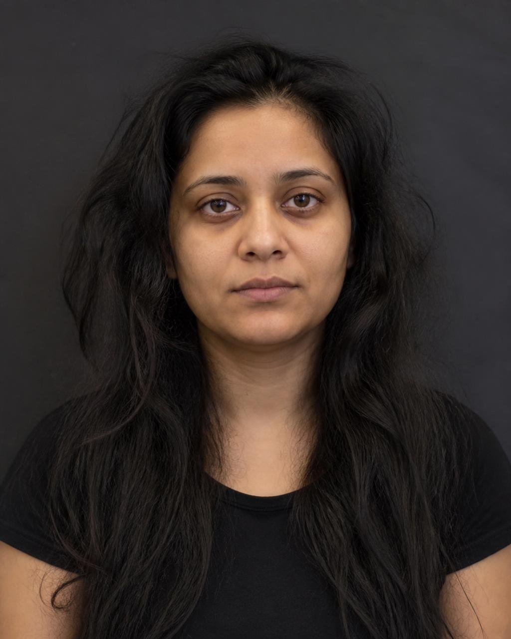 Client with frizzy untreated hair before keratin treatment